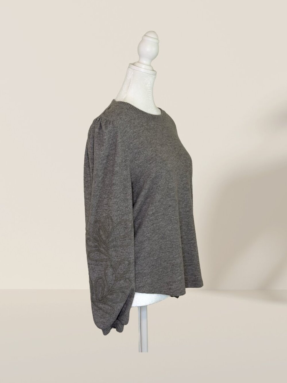 Democracy Heather Gray Soutache Sleeve Knit Sweater Size M | Cozy Crewneck - Picture 2 of 10